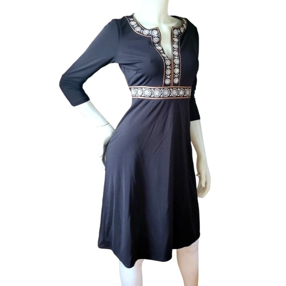 Sigrid Olsen Sm Dress Y2K Sequin V-Neck Empire Waist Knee Length Petite Floral - Picture 6 of 12